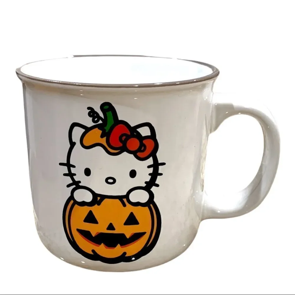 New Hello Kitty Jumbo Coffee Tea Cup Mug Halloween Pumpkin Cat Bat White
